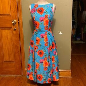 Vibrant Blue and Orange Floral Dress
